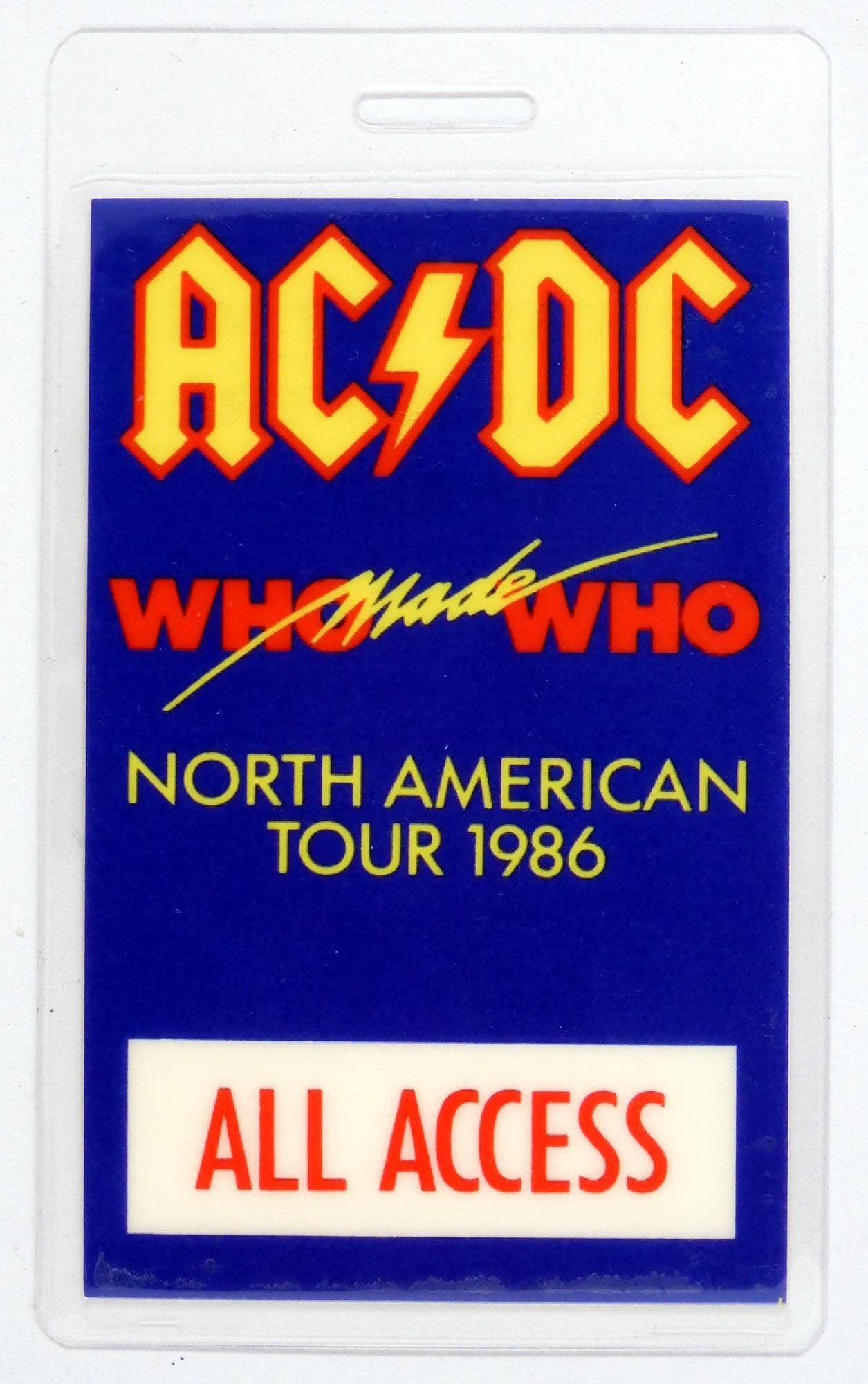 AC/DC - 'Who Made Who North American Tour 1986' Vintage Laminated Backstage Pass
