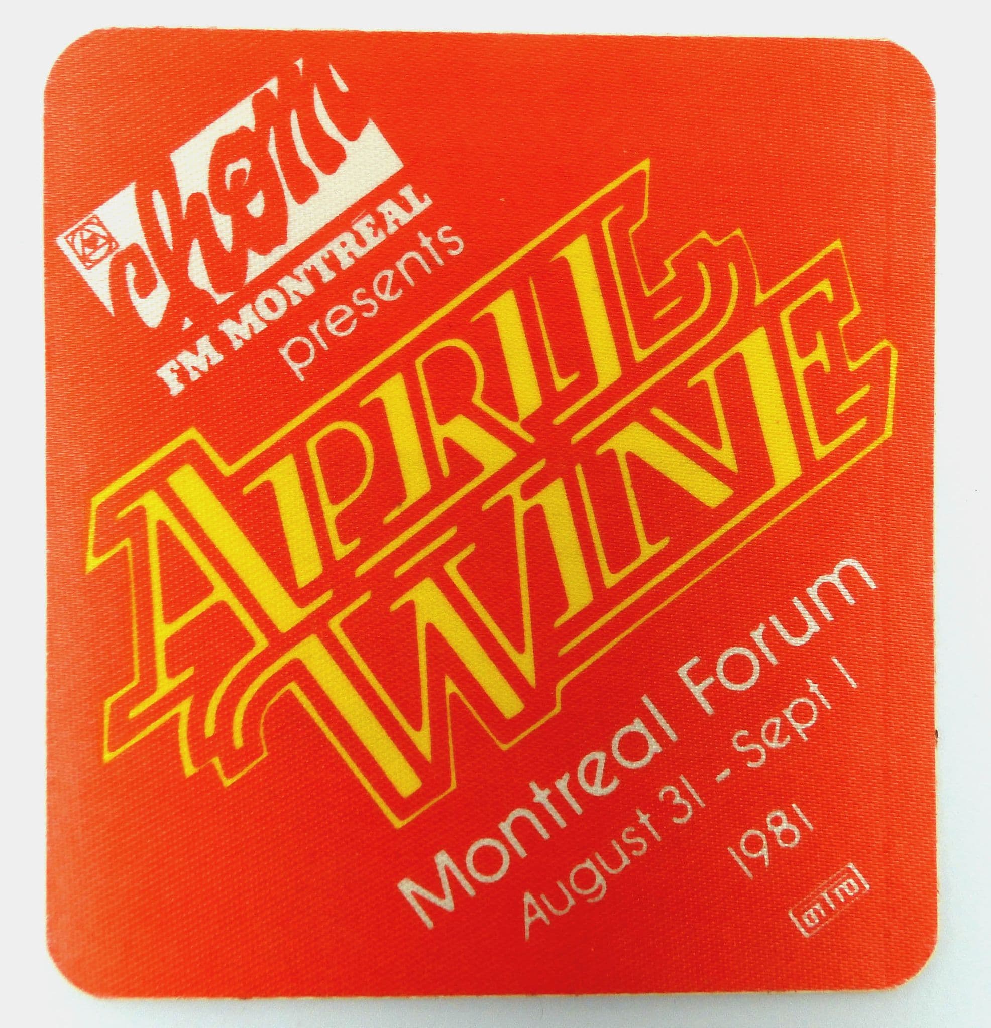 April Wine 'Nature of the Beast World Tour Montreal Forum' OTTO Backstage Pass