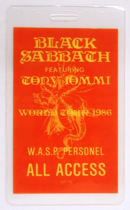 Black Sabbath - 'Seventh Star World Tour 1986 W.A.S.P. All Access' Vintage Laminated Backstage Pass