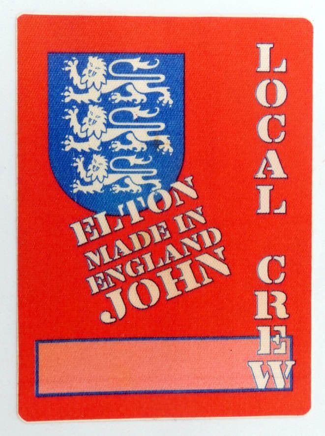 Elton John - 'Made in England Tour 1995 Local Crew' Backstage Pass