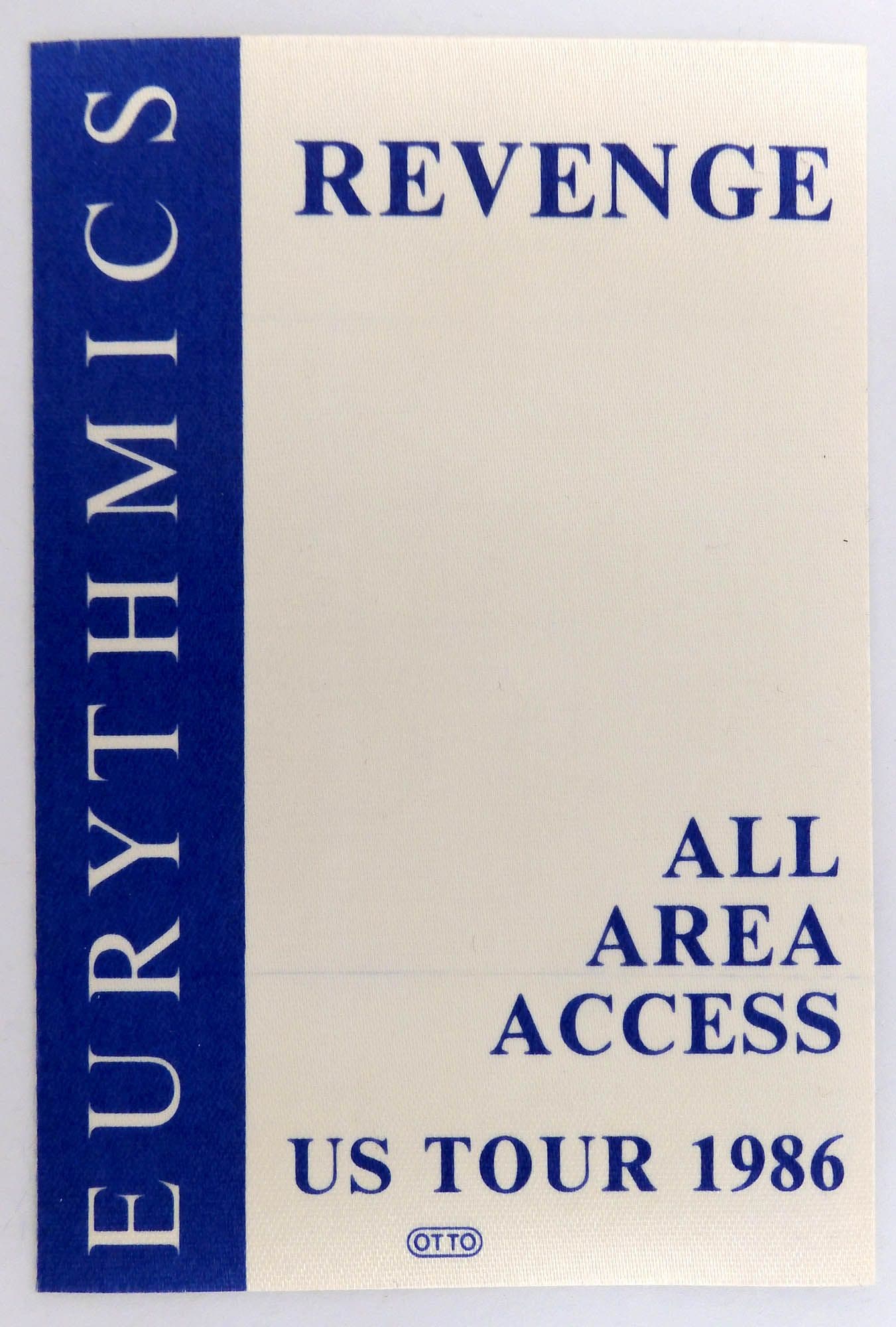 Eurythmics - 'Revenge US Tour 1986 All Area Access Blue' Vintage Backstage Pass