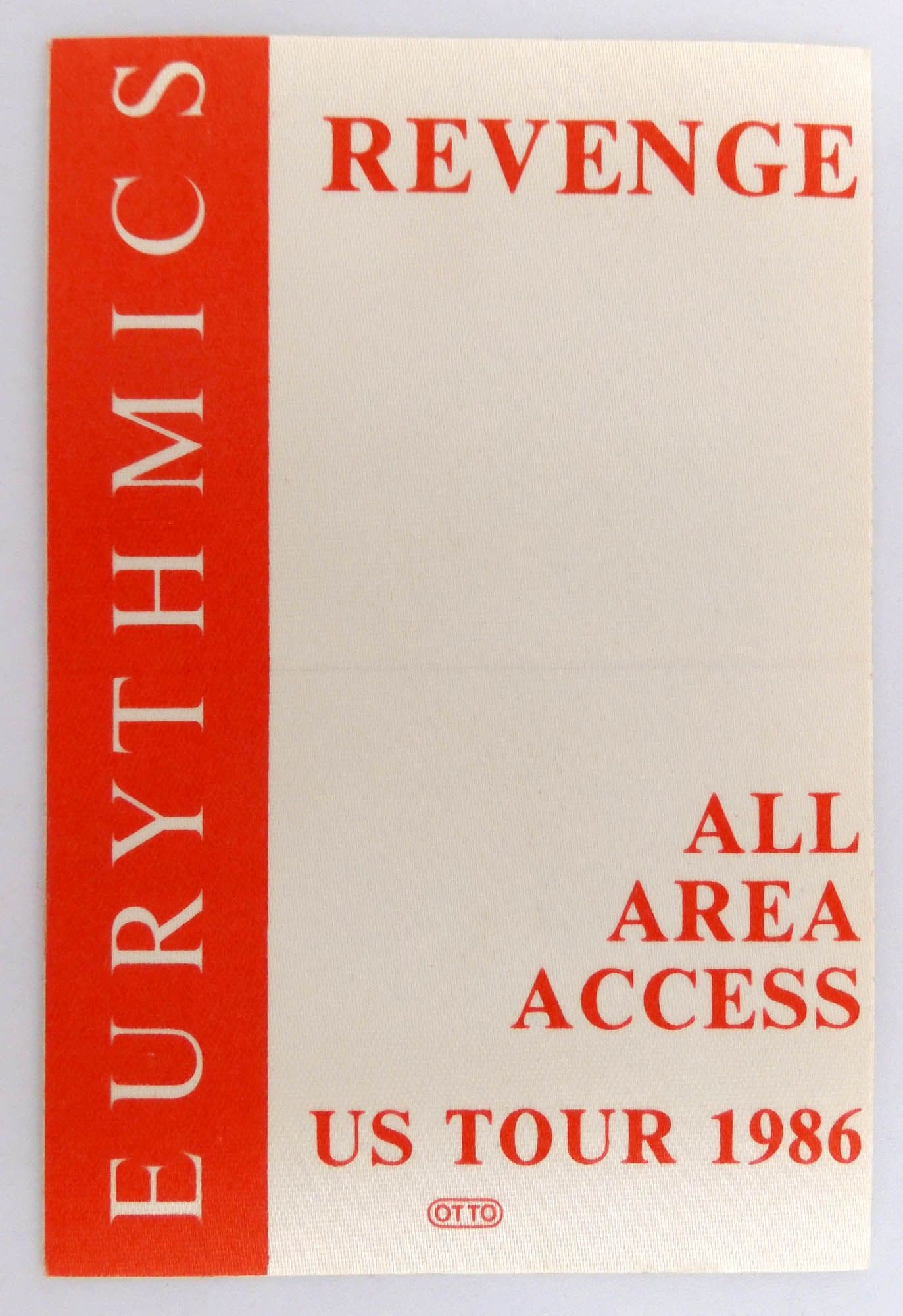 Eurythmics - 'Revenge US Tour 1986 All Area Access Red' Vintage Backstage Pass