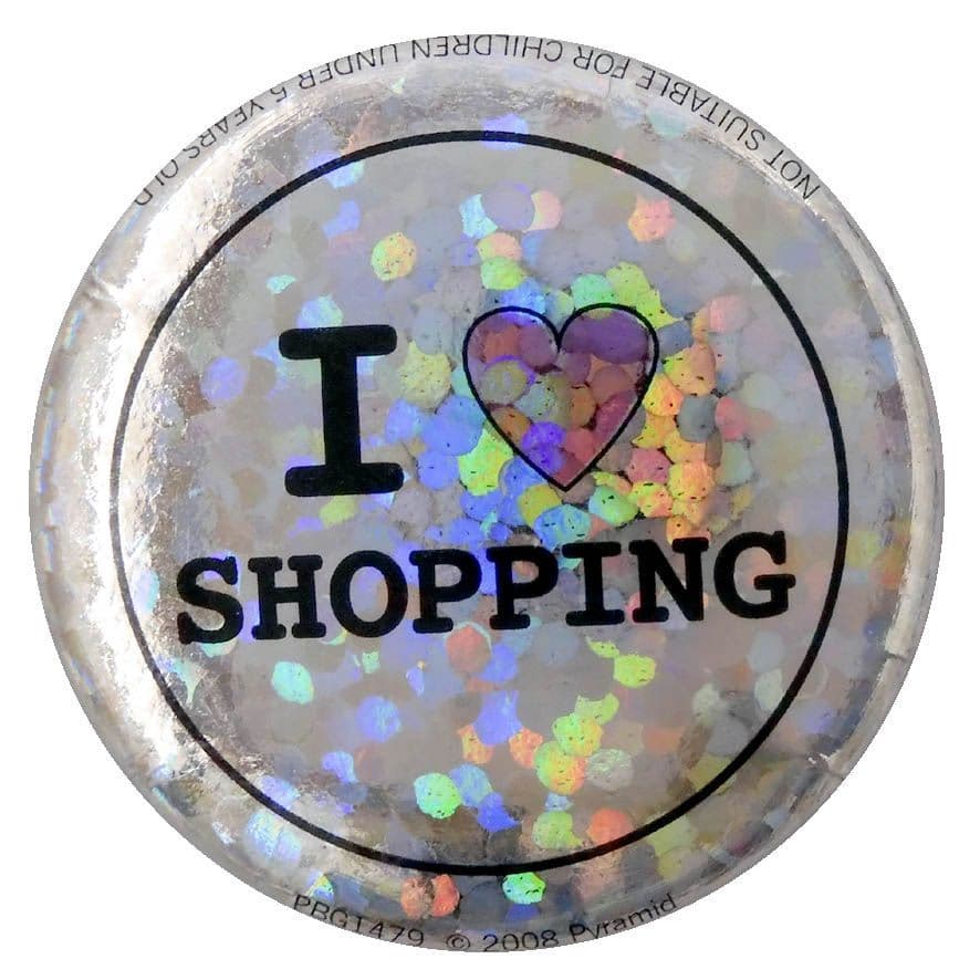 I Love Shopping - Glittery Button Badge