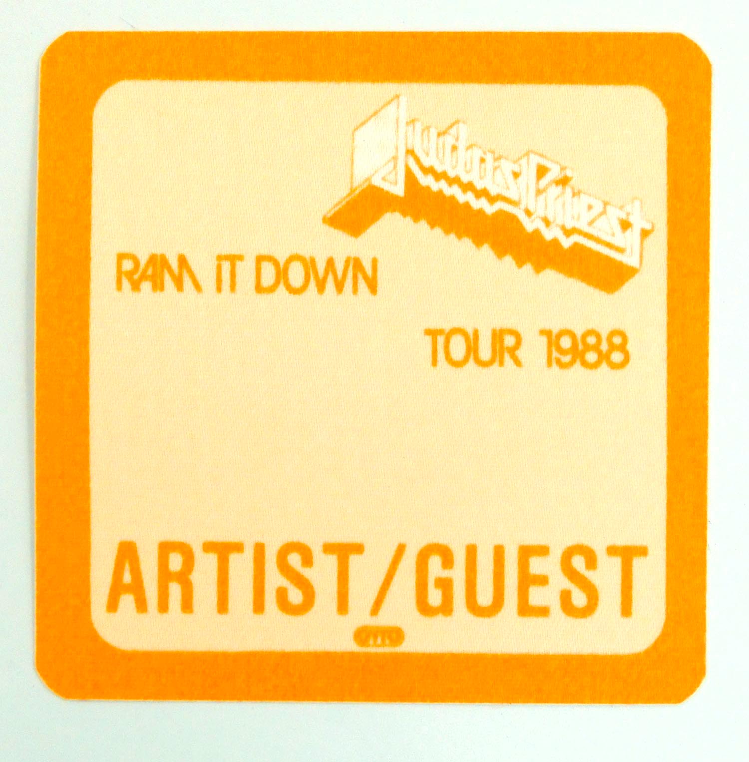 Judas Priest - 'Ram it Down Tour 1988 Artist/Guest' Orange OTTO Backstage Pass