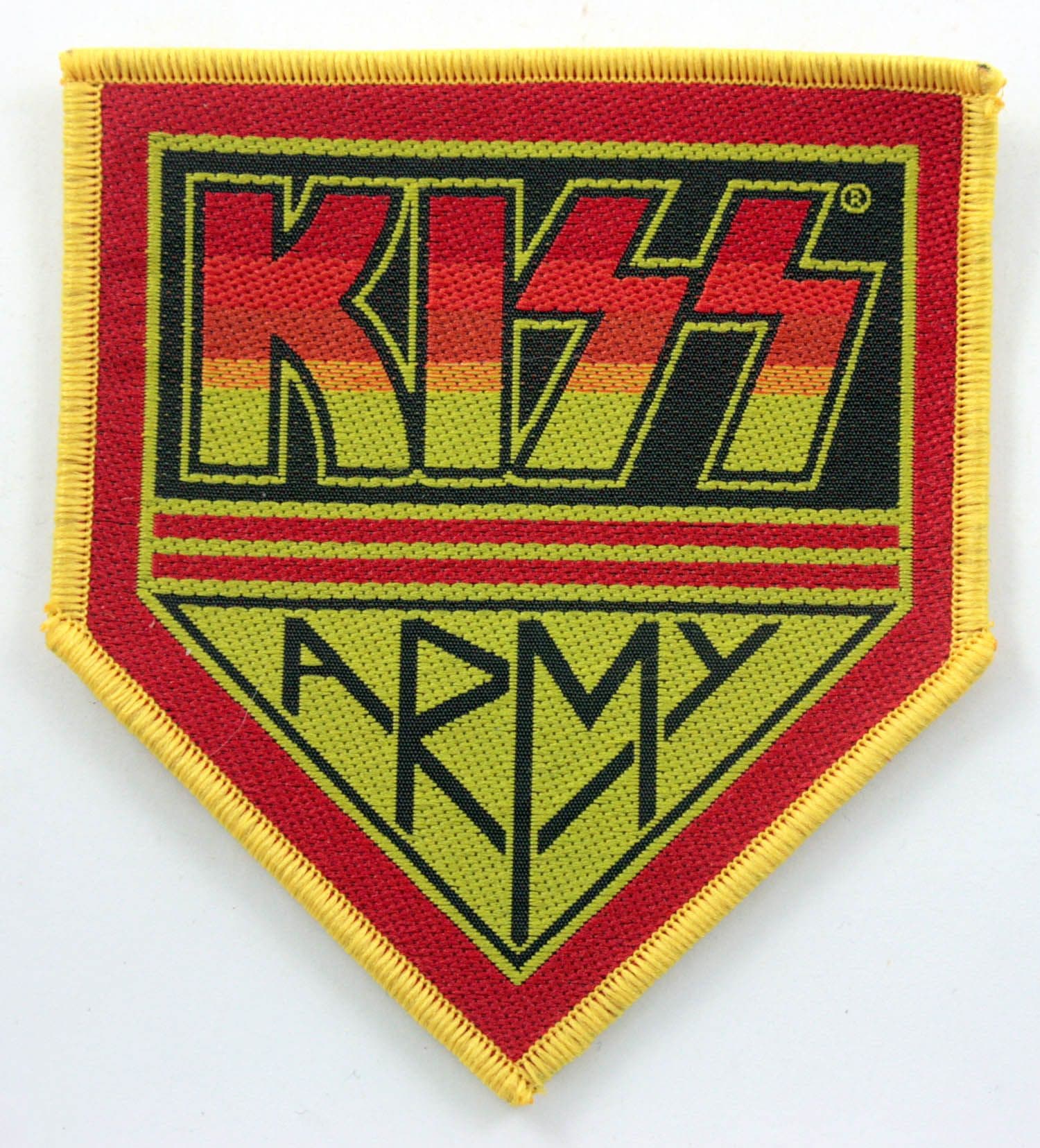 Kiss - 'Army' Shaped Woven Patch * Yellow Border *