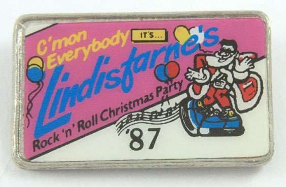 Lindisfarne - 'Rock 'n' Roll Christmas Party '87' Lapel Badge