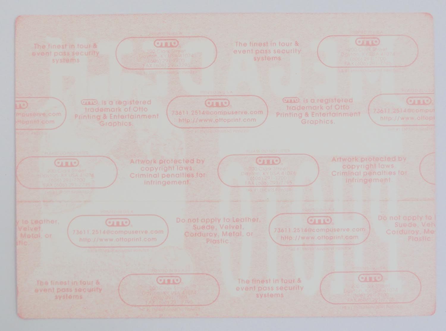 Megadeth '1999 Risk Tour Photo' Red OTTO Backstage Pass