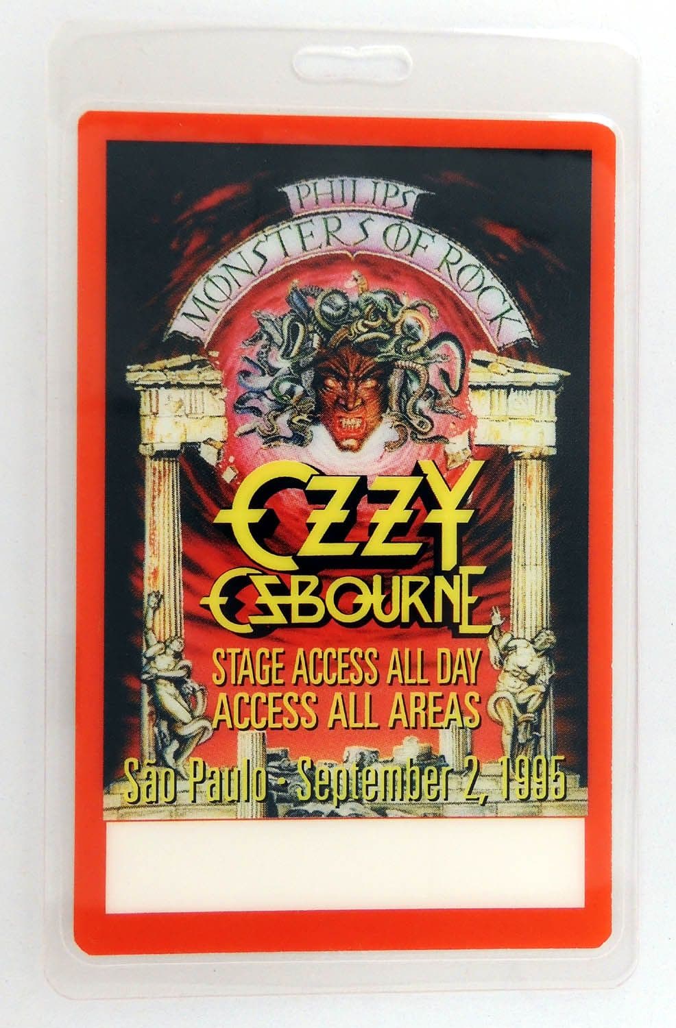 Monsters of Rock 'Ozzy Osbourne Sao Paulo 1995' Vintage Laminated Backstage Pass