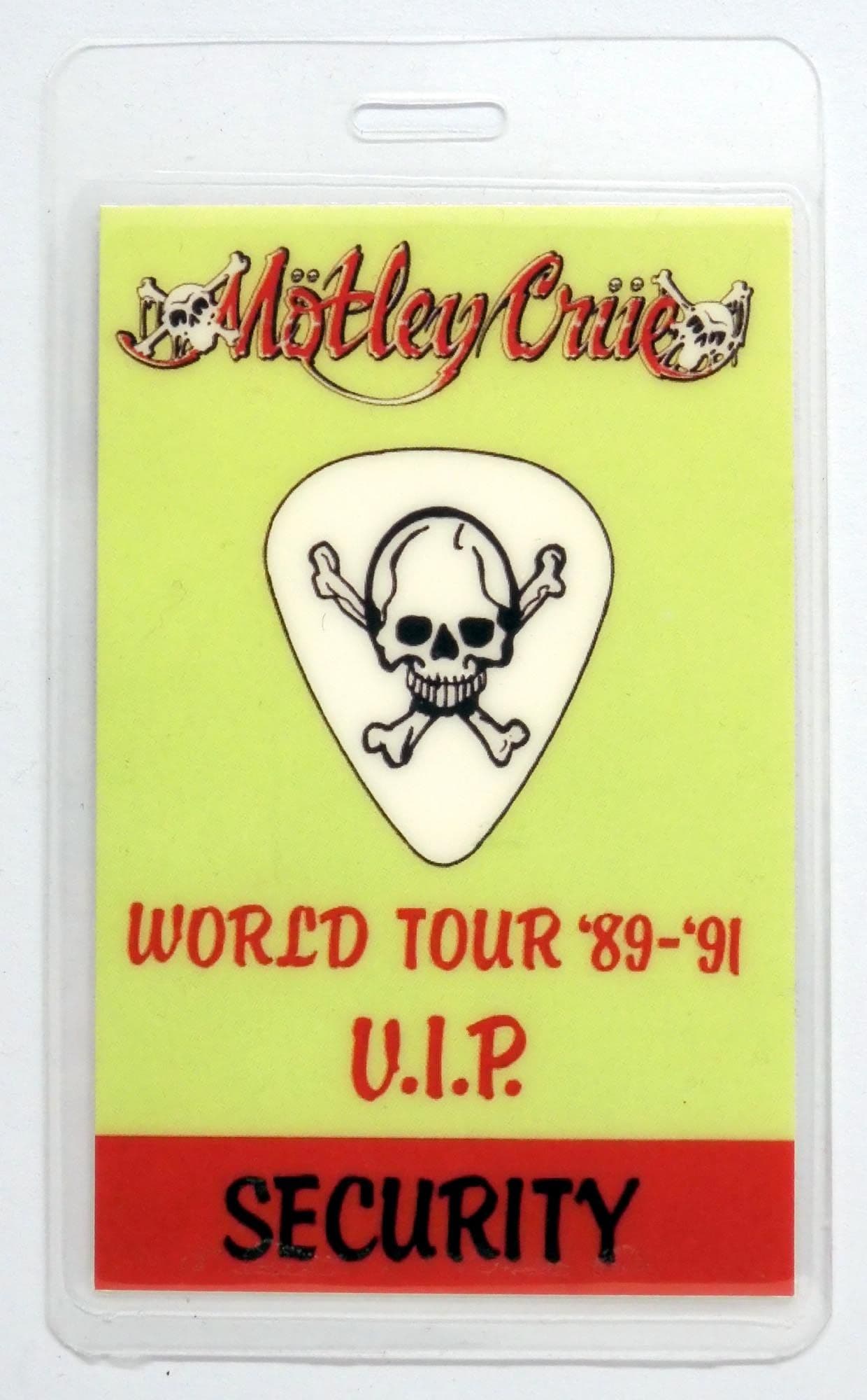 Motley Crue - 'World Tour '89-'91 Security' Vintage Laminated