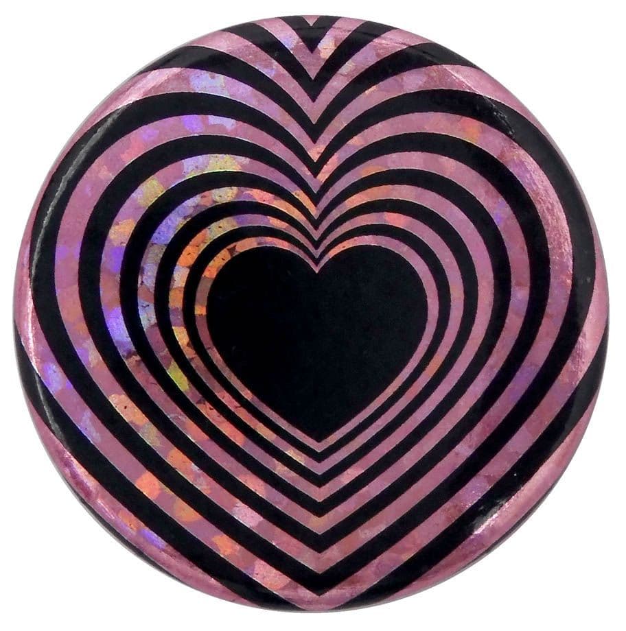 Pink & Black Heart - Glittery Button Badge