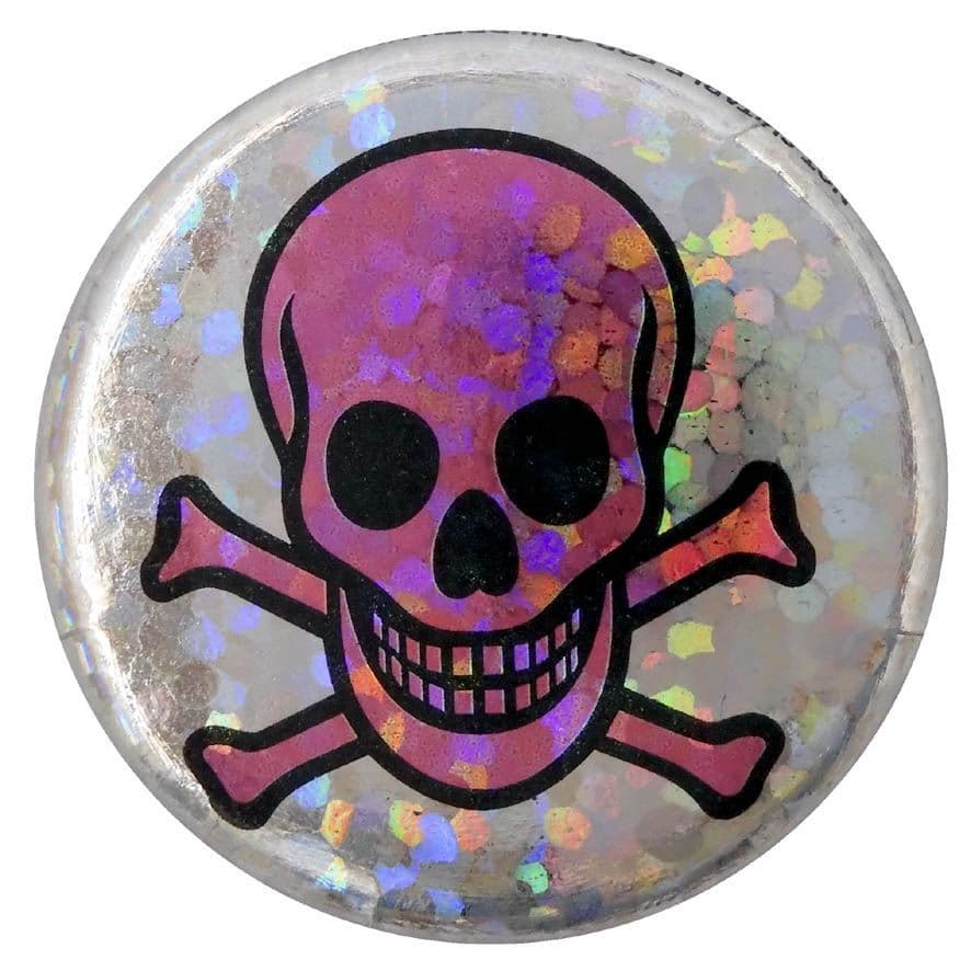 Pink Skull - Glittery Button Badge
