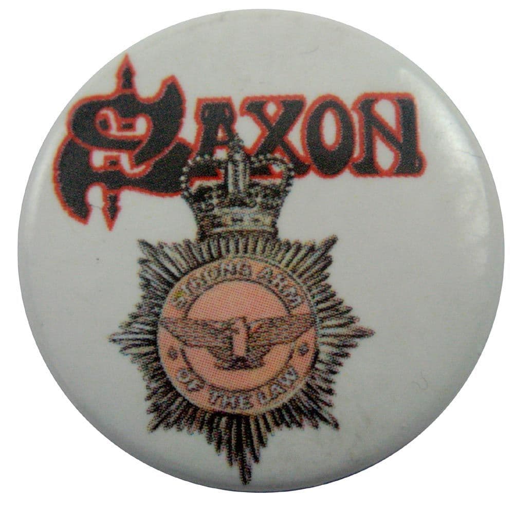 Saxon - 'Strong Arm of the Law' Button Badge