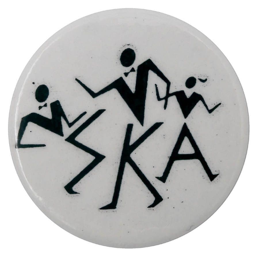 SKA - 'Dancing Logo (White)' Button Badge