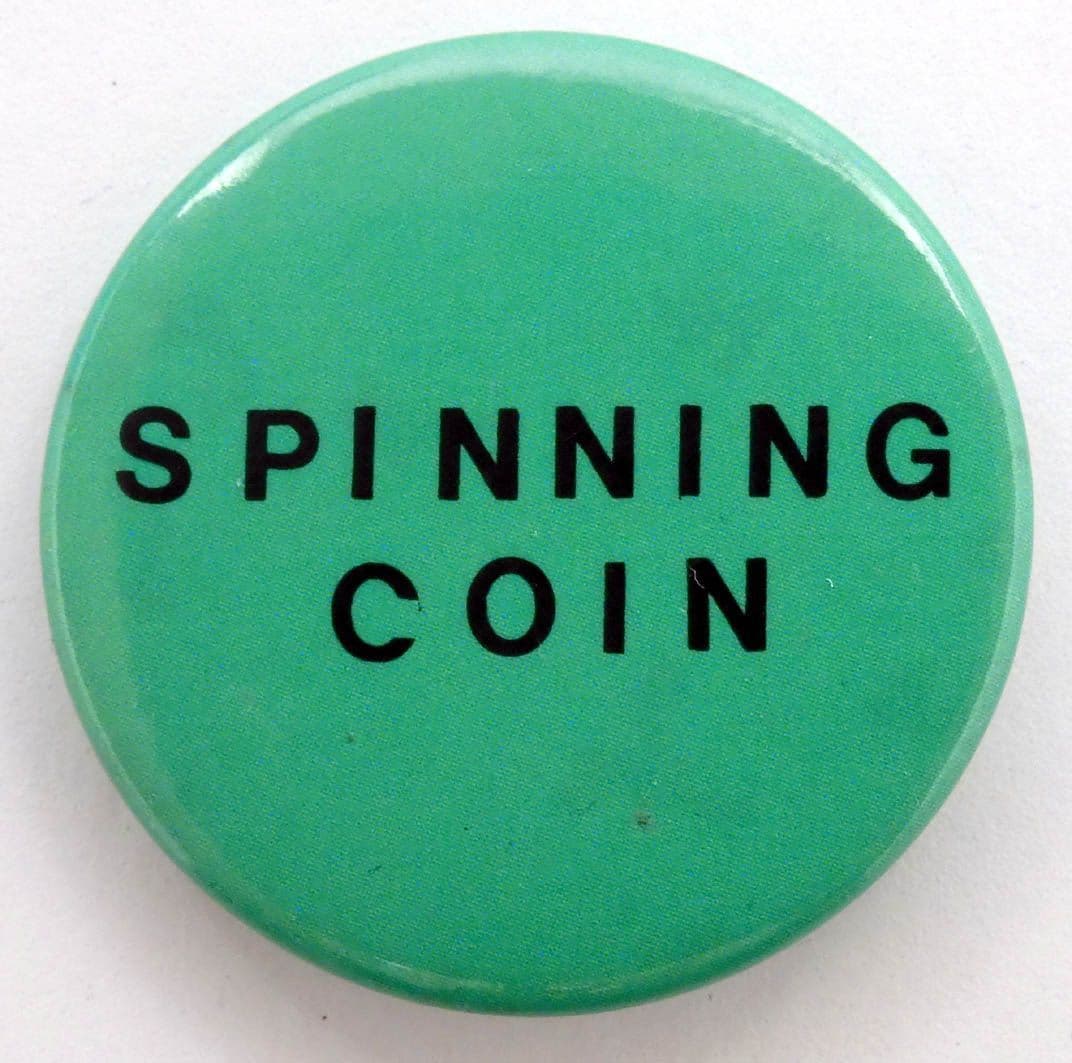 Spinning Coin - 'Name Green' Large Button Badge
