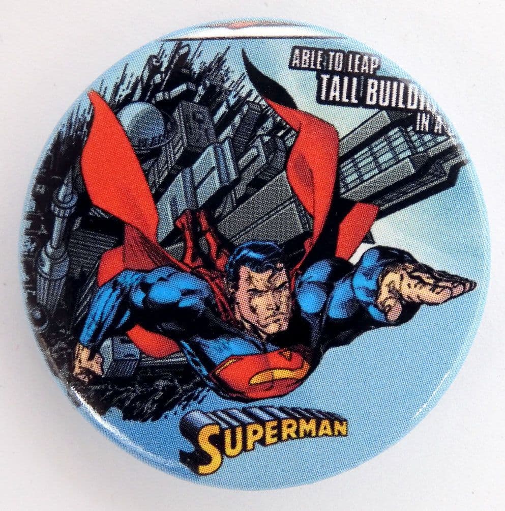 Superman - 'Able to Leap Tall Buildings' Large Button Badge