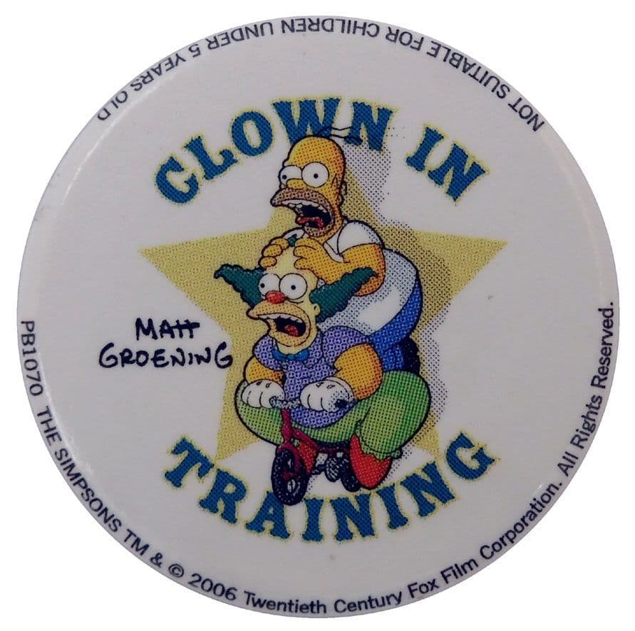 The Simpsons - 'Clown in Training' Button Badge