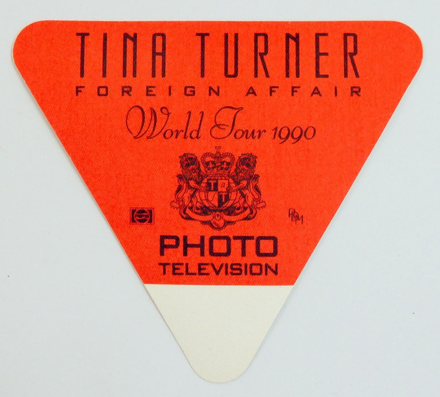 Tina Turner 'Foreign Affair World Tour 1990 Photo Television' Vintage Backstage Pass