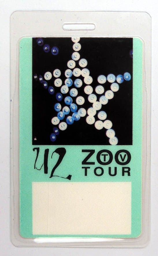 U2 - 'Zoo TV Tour - 1992 Tour' Vintage Laminated Backstage Pass