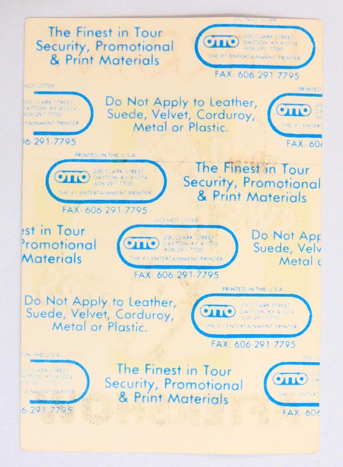 Warrant 'Blood Sweat and Beers World Tour 91-92 Aftershow Green' Backstage Pass